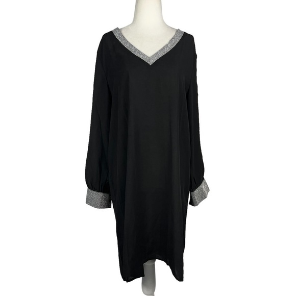 NEW WITH TAGS MADE WITH LOVE LONG SLEEVE SILVER TRIM PARTY DRESS - Picture 1 of 11